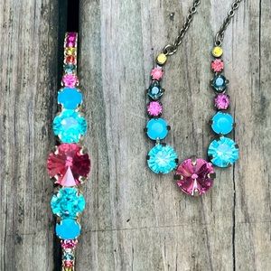 Sorrelli bracelet and necklace set in blue and pink